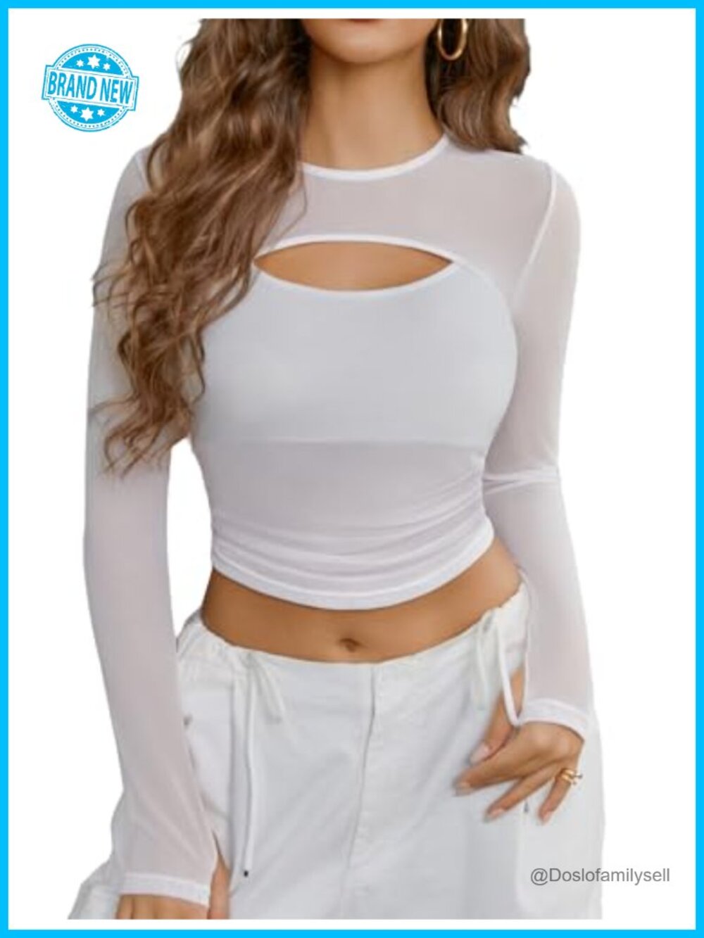 Sexy Mesh Long Sleeve Crop Top Sheer Cutout Thumb Hole Party